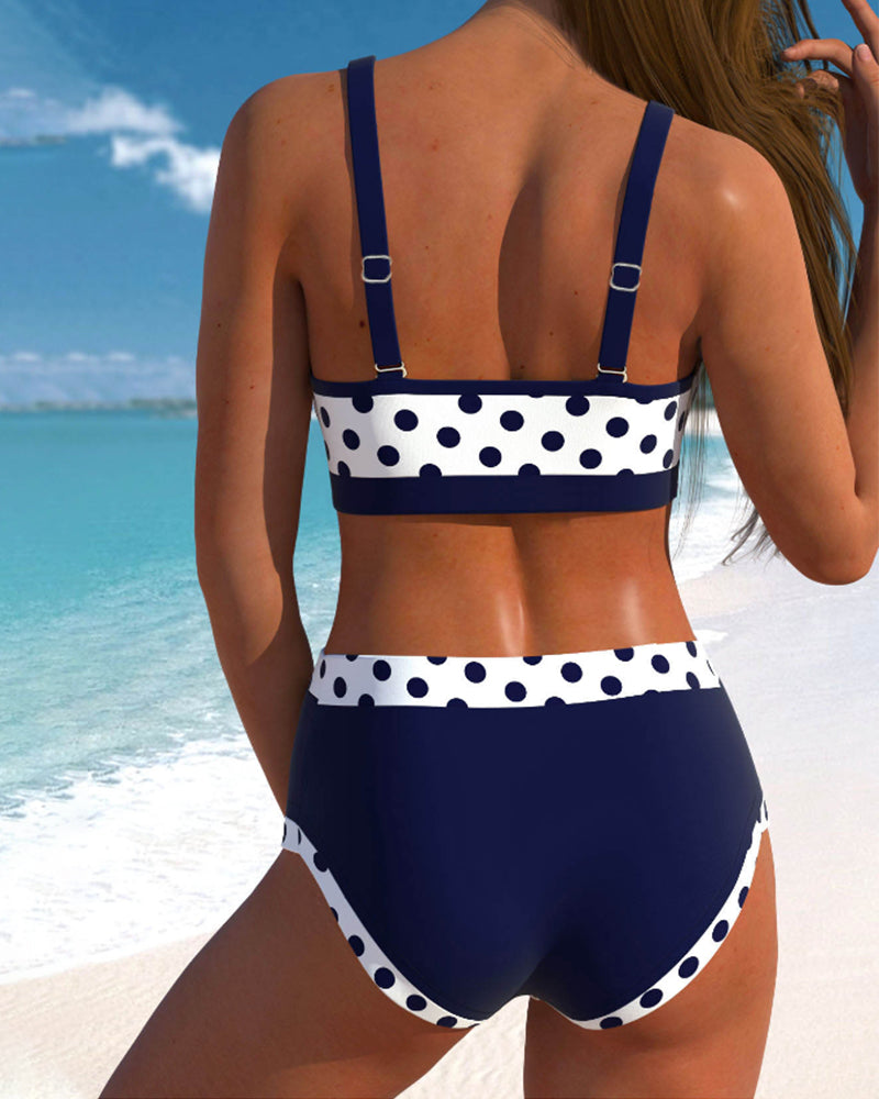 Liesbeth - Bikini s vysokým pásom s bodkami a patchworkovým dizajnom